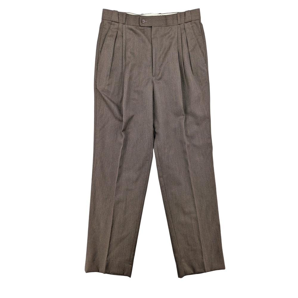 Vintage Bachrach Wool Trousers 34 Brown Double Pleat High Rise Dress Pants